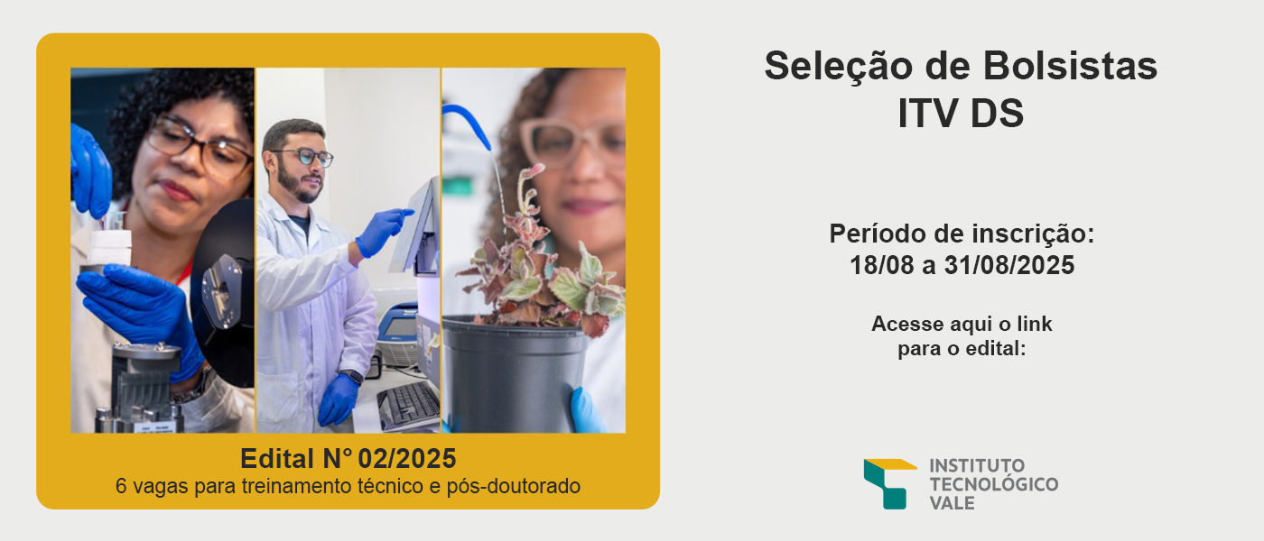 Leia mais sobre o artigo EDITAL DISPONÍVEL DA SELEÇÃO DE BOLSISTAS DO INSTITUTO TECNOLÓGICO VALE DESENVOLVIMENTO SUSTENTÁVEL (EDITAL N° 02/2025 – ITV DS)