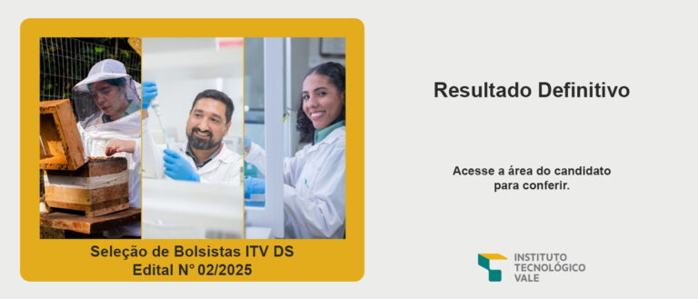 Leia mais sobre o artigo RESULTADO DEFINITIVO DO EDITAL DA SELEÇÃO DE BOLSISTAS DO INSTITUTO TECNOLÓGICO VALE DESENVOLVIMENTO SUSTENTÁVEL (EDITAL Nº 02/2025 – ITV/DS)